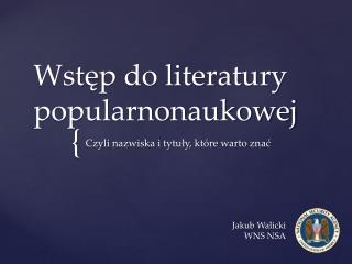 Wstęp do literatury popularnonaukowej