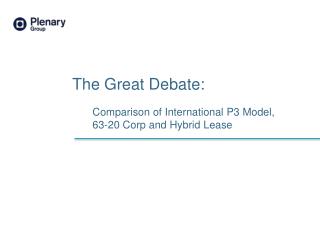 Comparison of International P3 Model, 63-20 Corp and Hybrid Lease