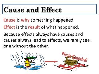 Cause is why something happened. Effect is the result of what happened.