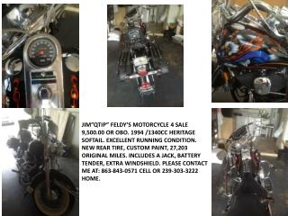JIM”QTIP” FELDY’S MOTORCYCLE 4 SALE 9,500.00 OR OBO. 1994 / 1340CC HERITAGE