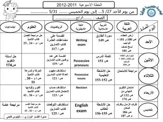 الخطة الاسبوعية 201 1 -201 2