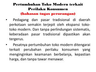 Pertumbuhan Toko Modern terkait Perilaku Konsumen (bahasan tugas perorangan)