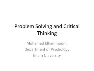 Problem Solving and Critical Thinking