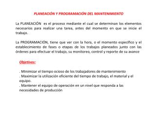 PLANEACIÓN Y PROGRAMACIÓN DEL MANTENIMIENTO