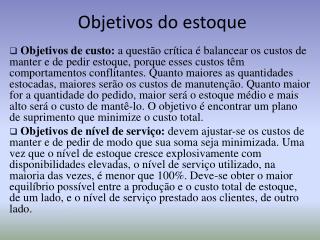 Objetivos do estoque