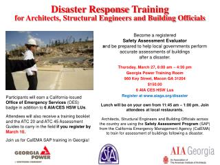 Disaster Response Training for Architects, Structural Engineers and Building Officials