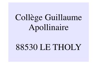 Collège Guillaume Apollinaire 88530 LE THOLY
