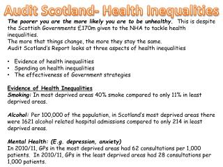 Audit Scotland- Health Inequalities