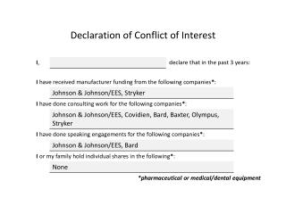 Declaration of Conflict of Interest