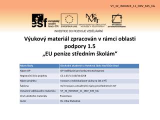 Výukový materiál zpracován v rámci oblasti podpory 1.5 „EU peníze středním školám“