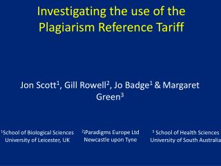 Investigating the use of the Plagiarism Reference Tariff