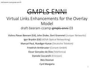GMPLS ENNI Virtual Links Enhancements for the Overlay Model draft-beeram-ccamp- gmpls-enni -03