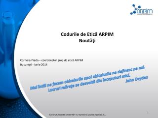 Codurile de Etică ARPIM Noutăţi