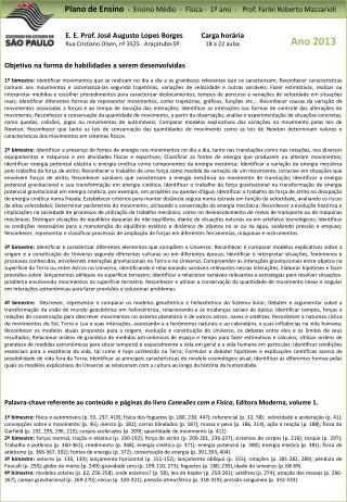 Plano de Ensino - Ensino Médio - Física - 1º ano - Prof. Farlei Roberto Mazzarioli
