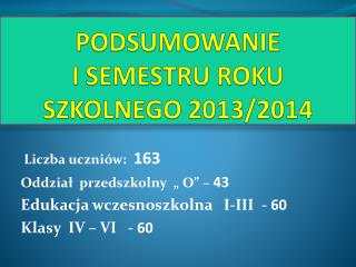 PODSUMOWANIE I SEMESTRU ROKU SZKOLNEGO 2013/2014