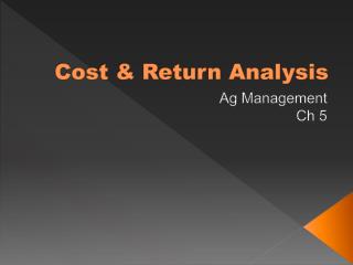 Cost &amp; Return Analysis