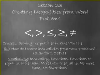 Lesson 2.3 Creating Inequalities from Word Problems