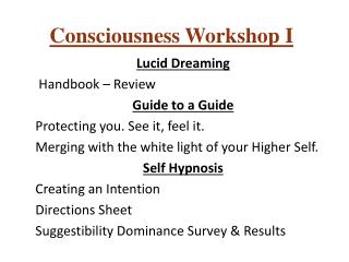 Consciousness Workshop I