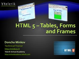 HTML 5 – Tables, Forms and Frames