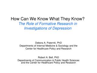 How Can We Know What They Know? The Role of Formative Research in Investigations of Depression