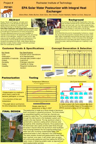 Rochester Institute of Technology EPA Solar Water Pasteurizer with Integral Heat Exchanger