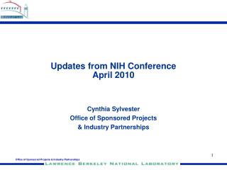 Updates from NIH Conference April 2010