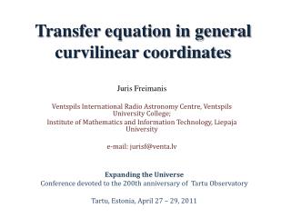 Transfer equation in general curvilinear coordinates