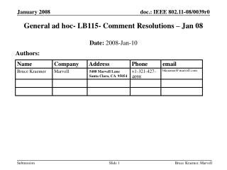 General ad hoc- LB115- Comment Resolutions – Jan 08