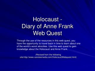 Holocaust - Diary of Anne Frank Web Quest