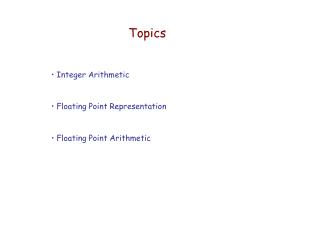 Integer Arithmetic Floating Point Representation Floating Point Arithmetic