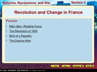 Preview Main Idea / Reading Focus The Revolution of 1830 Birth of a Republic The Dreyfus Affair