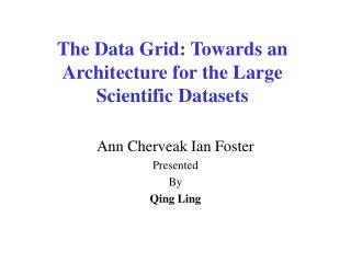 The Data Grid: Towards an Architecture for the Large Scientific Datasets