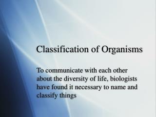 Classification of Organisms