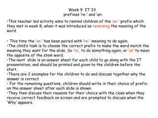 Week 9 IT 33 prefixes ‘re-’ and ‘un-