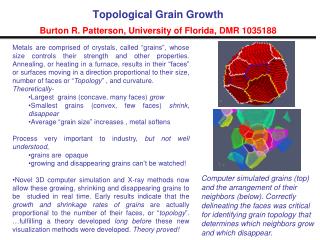 Topological Grain Growth Burton R. Patterson, University of Florida, DMR 1035188