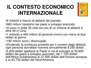 IL CONTESTO ECONOMICO INTERNAZIONALE