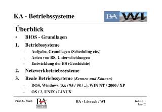 Überblick BIOS - Grundlagen Betriebssysteme Aufgabe, Grundlagen (Scheduling etc.)