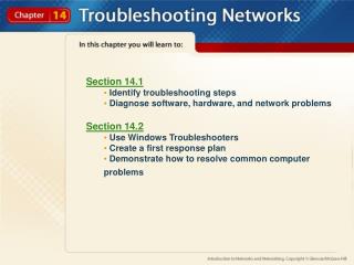 Section 14.1 Identify troubleshooting steps Diagnose software, hardware, and network problems