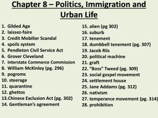 Chapter 8 – Politics, Immigration and Urban Life