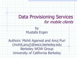 Data Provisioning Services for mobile clients