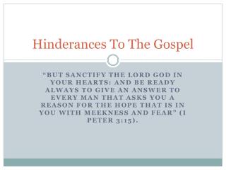 Hinderances To The Gospel