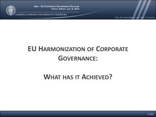 EU Harmonization of Corporate Governance : What has it Achieved ?