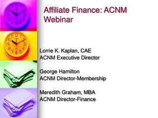 Affiliate Finance: ACNM Webinar