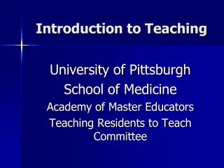 Introduction to Teaching