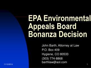 EPA Environmental Appeals Board Bonanza Decision