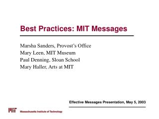 Best Practices: MIT Messages