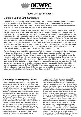 2004-05 Season Report Oxford’s Ladies Sink Cambridge