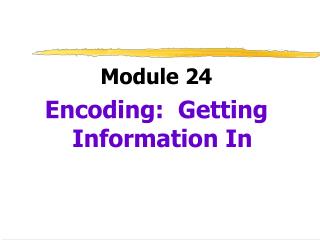 Module 24 Encoding: Getting Information In