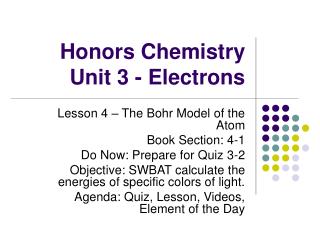 Honors Chemistry Unit 3 - Electrons