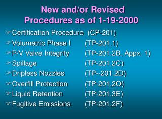 New and/or Revised Procedures as of 1-19-2000